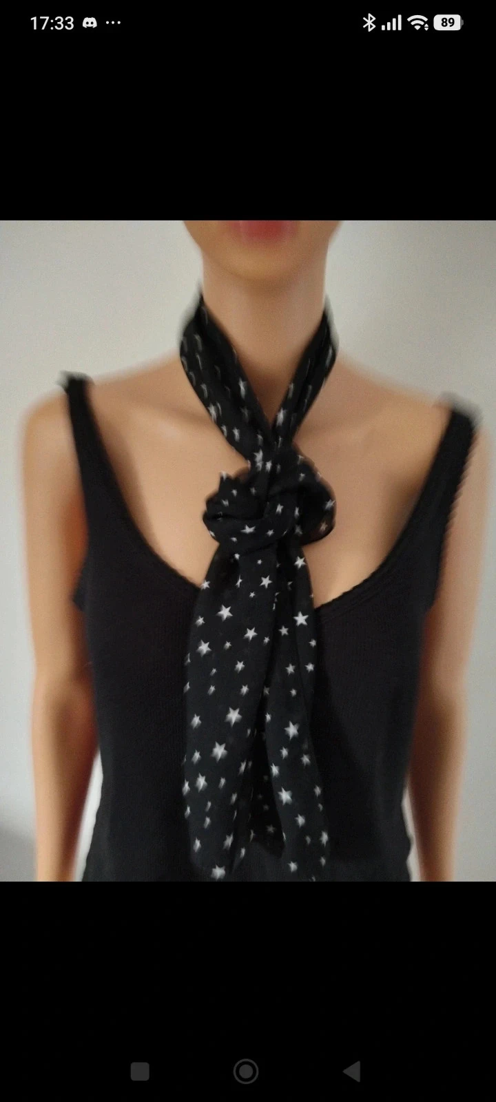 Écharpe foulard femme noir transparent à étoiles blanches 150 × 15 cm – photo 3